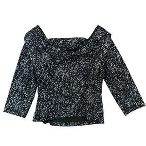 Scarlett Glitter Top Leopard Black Blue Silver Stretch Cowl Scoop Neck Women's L